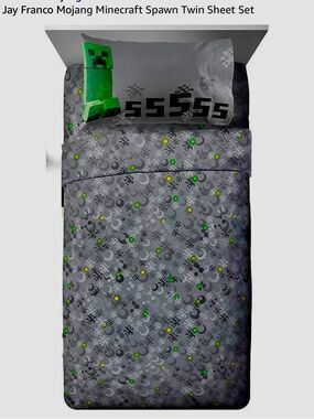 Minecraft Creeper Spawn Gray Twin Sheet Set